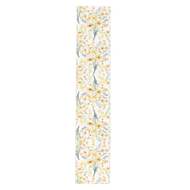 Gelbe Frühlingssonne - Wildblumen Mittelgroßer Tischläufer (Vorderseite)