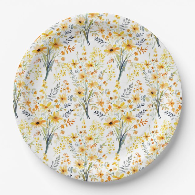 Gelbe Frühlingssonne - Wildblumen Pappteller (Vorderseite)