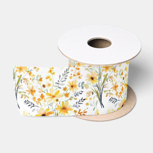 Gelbe Frühlingssonne - Wildblumen Satinband (Spule)