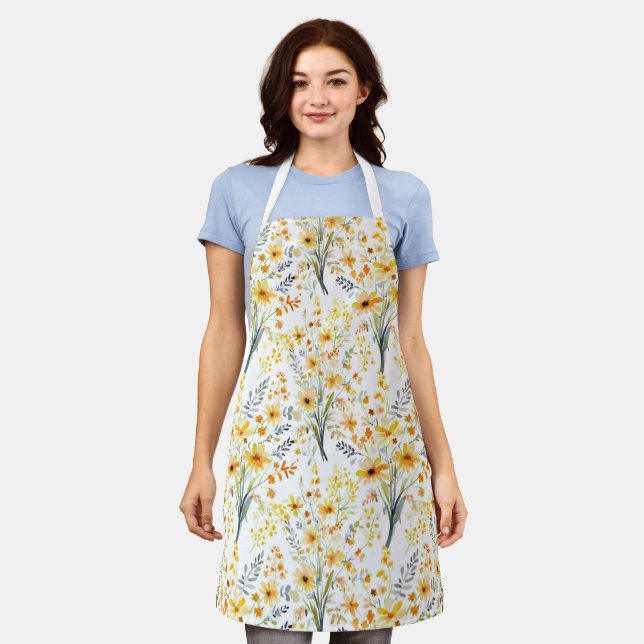 Gelbe Frühlingssonne - Wildblumen Schürze (Getragen)