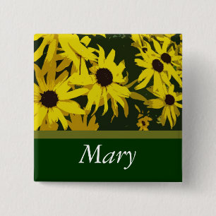 Gelbe Gänseblümchen-Blumen Namensschild Button