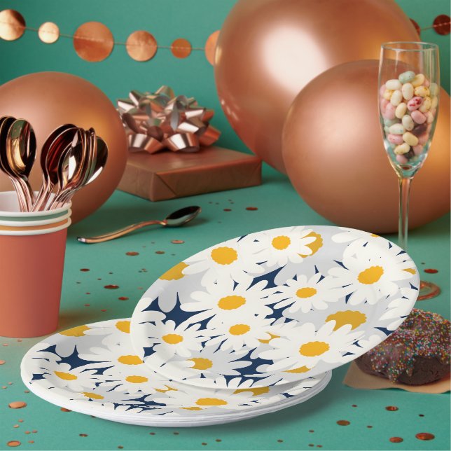 Gelbe Gänseblümchen Blumenmuster Gartenparty Servi Pappteller (Multi)
