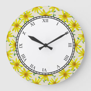 Gelbe Garten-mit BlumenBlumen-römische Stellen Große Wanduhr