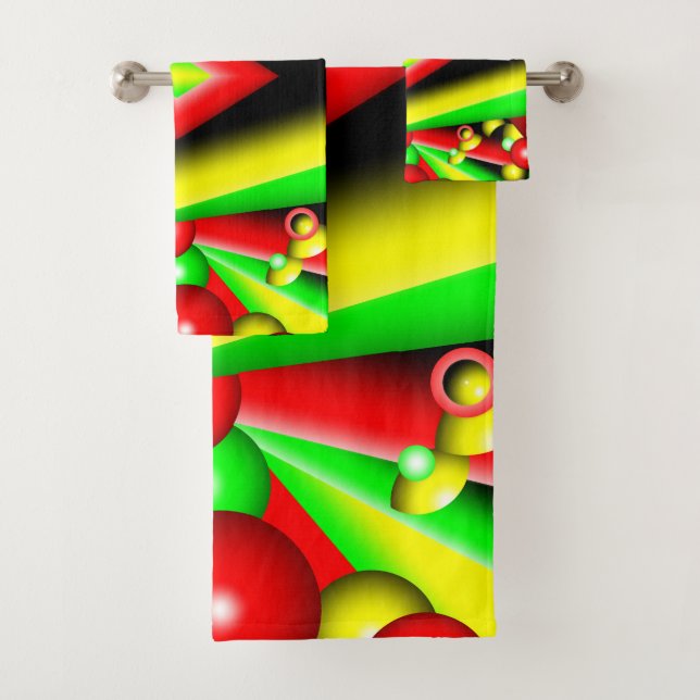 Gelbe Gelbbläschen und Streifen Abstrakt Art Badhandtuch Set (Insitu)