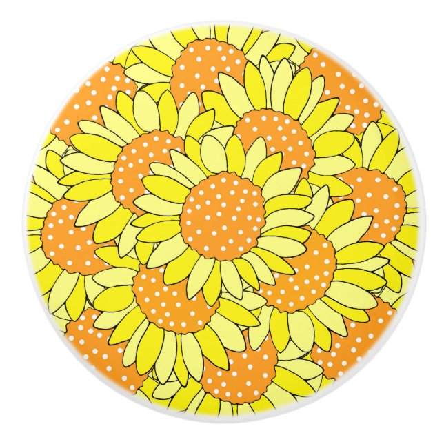 Gelbe gelbe Orangenblüten mit geschliffener Hand Keramikknauf (Vorderseite)