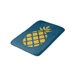 Gelbe geometrische Ananas auf dunkelblau Badematte