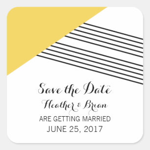 Gelbe geometrische Streifen Save the Date Aufklebe Quadratischer Aufkleber
