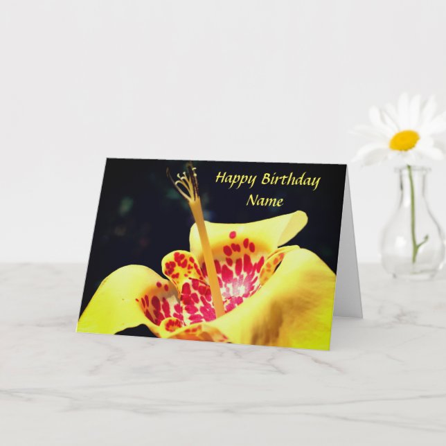 Gelbe Gepunktete Lilie Blume Personalisiert Geburt Karte (Kleine Pflanze)