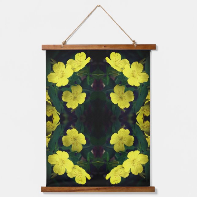 Gelbe Geranium-Blume Abstrakt Wandteppich Mit Holzrahmen (Vorderseite)