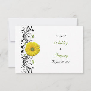 Gelbe Gerbera Daisy Black Green Floral Repcard RSVP Karte