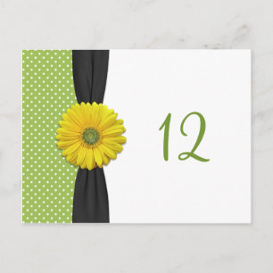 Gelbe Gerbera-Gänseblümchen-Tischnummer-Karte Postkarte