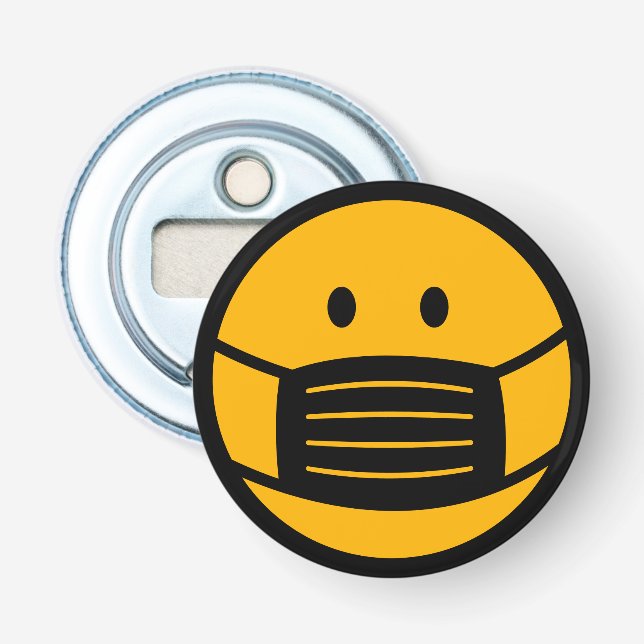 Gelbe Gesichtsmaske-Symbol Emoji-Symbol Flaschenöffner (Vorderseite)