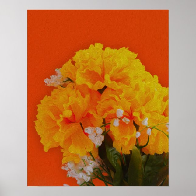 Gelbe gestrichene Blumen auf Orange Poster (Vorne)