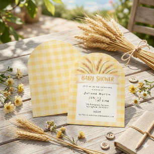 Gelbe Gingham-Baby-Shower-Einladung mit Weizen Einladung