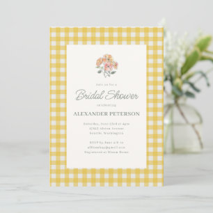Gelbe Gingham-Blumen-Aquarell-Brautparty Einladung