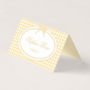 Gelbe Gingham Coquette-Bogen Tischkarten Tischdeko