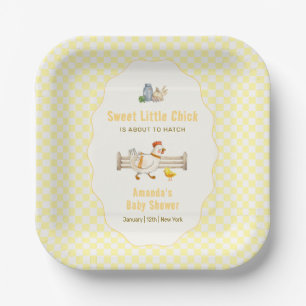 Gelbe Gingham-Farm-Frisch-Hühnchen-Baby-Party Pappteller