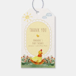 Gelbe Gingham-Farm Kleines Huhn Baby Shower Geschenkanhänger