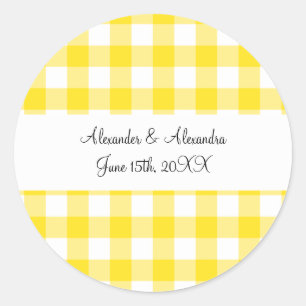 Gelbe Gingham-Gastgeschenke Hochzeiten Runder Aufkleber