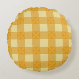 Gelbe Gingham & gelbe Blütenblätter Rundkissen Rundes Kissen