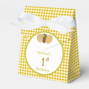 Gelbe Gingham Glitter Ballons individuell mit 3 Fo Geschenkschachtel