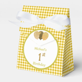 Gelbe Gingham Glitter Ballons individuell mit 3 Fo Geschenkschachtel