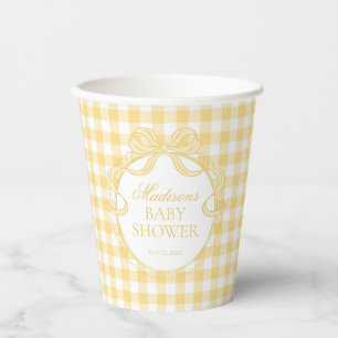 Gelbe Gingham-Kokette-Bow-Baby-Party Pappbecher