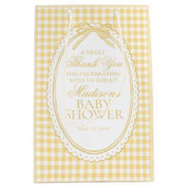 Gelbe Gingham-Kokette-Bow-Baby-Shower-Geschenke Mittlere Geschenktüte