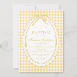 Gelbe Gingham-Kokette-Schleife Taufe Einladung