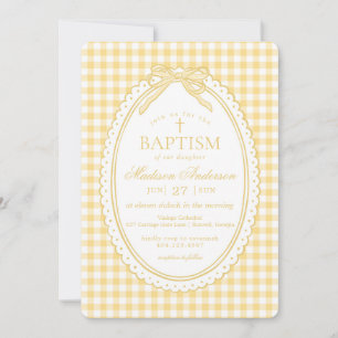 Gelbe Gingham-Kokette-Schleife Taufe Einladung