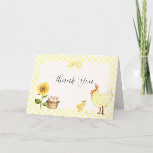 Gelbe Gingham-Sonnenblume Kleines Küken-Baby-Party Dankeskarte