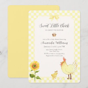 Gelbe Gingham-Sonnenblume Kleines Küken Baby Showe Einladung