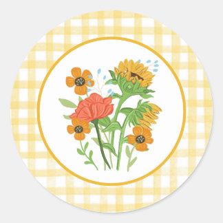Gelbe Gingham-Sonnenblumen-Aufkleber Runder Aufkleber