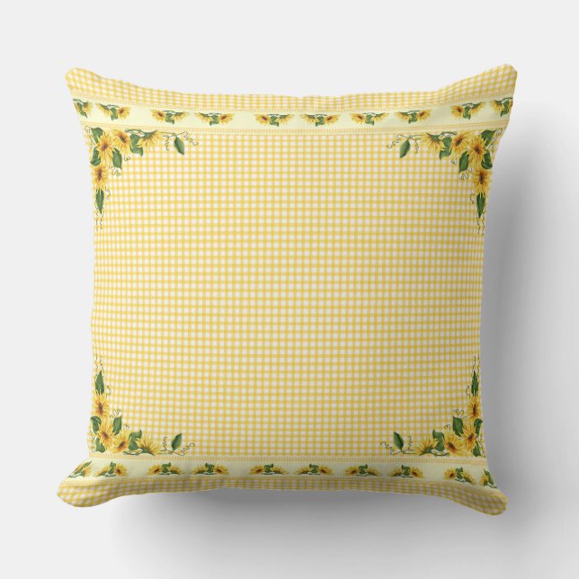Gelbe Gingham Sonnenblumen Kissen (Vorderseite)