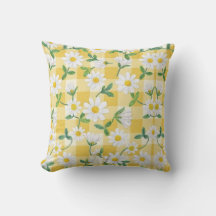 Gelbe Gingham-Wurfkissen mit Daisy-Blumenmuster –