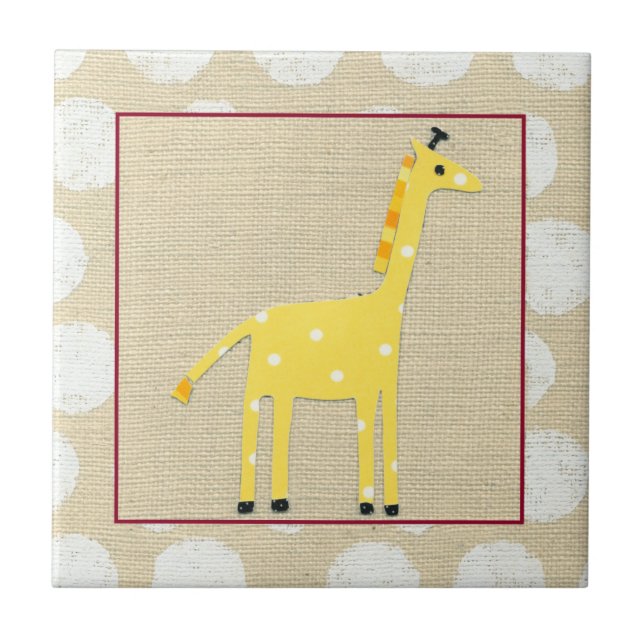 Gelbe Giraffe mit weißen Polka-Punkten Fliese (Vorderseite)