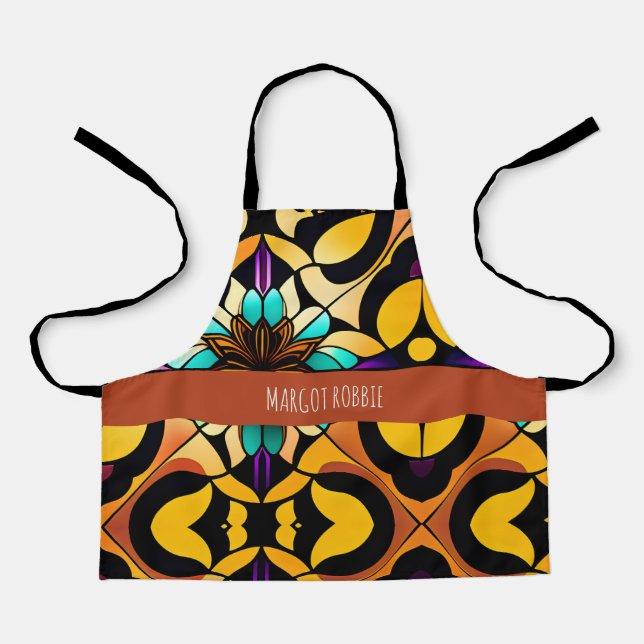 Gelbe Glasseidenblumen Mosaikmuster Schürze (Vorderseite)