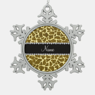 Gelbe Glittergiraffe des individuellen Namens Schneeflocken Zinn-Ornament