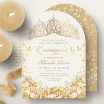 Gelbe Gold Schmetterlinge Blumenkrone Quinceanera