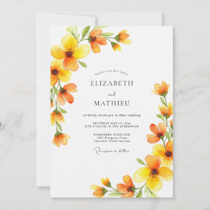 Gelbe goldene Blütenromanze Hochzeit Einladung