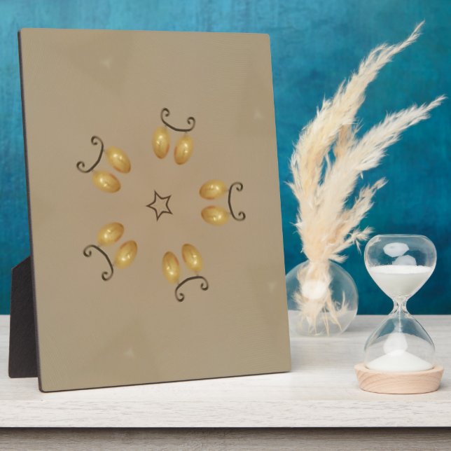 Gelbe goldene Ei Muster Ostereier Rustikal Beige Fotoplatte (Seite)