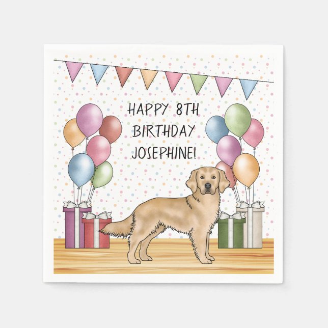 Gelbe goldene Retriever farbenfrohe Pasta Geburtst Serviette (Vorderseite)