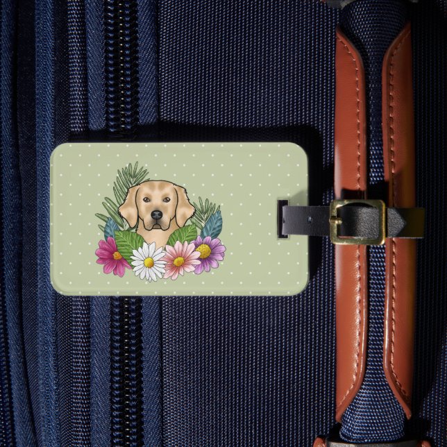 Gelbe goldene Retriever farbige Blume Gepäckanhänger (Vorderseite Insitu 4)