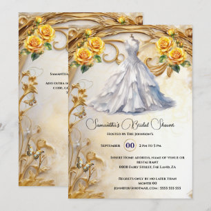 Gelbe goldene Rose aus Brautkleid, luxuriöse Blume Einladung