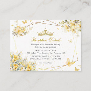 Gelbe goldene Tiara Blumen Schmetterlinge Quinceañ Begleitkarte