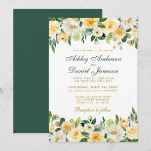 Gelbe goldgrüne Hochzeit Wasserfarbe Elegant Einladung