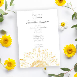 Gelbe Graphic Sunflower Sweet 16 Party Einladung