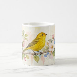 Gelbe Grasmücken-Blüten Botanische Kunst Kaffeetasse
