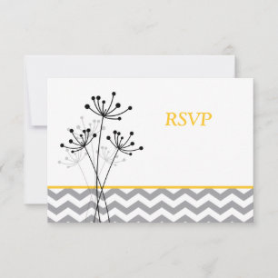 Gelbe, Graue Florale, Chevron Hochzeit-RSVP-Karte RSVP Karte