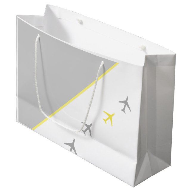 Gelbe graue Flugzeug Flugzeuge Fliegen Große Geschenktüte (Vorderseite Schrägansicht)
